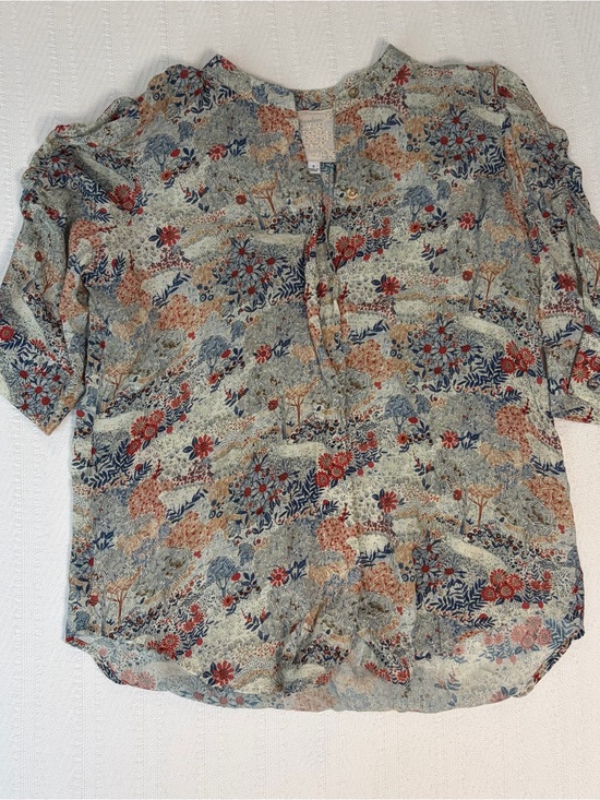 Johnny Was Tops - Johnny Was Blouse Size Small Jade Rayon Button Down Top Ruched Sleeves Boho